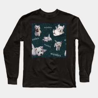 Westies mom dark blue pattern Long Sleeve T-Shirt